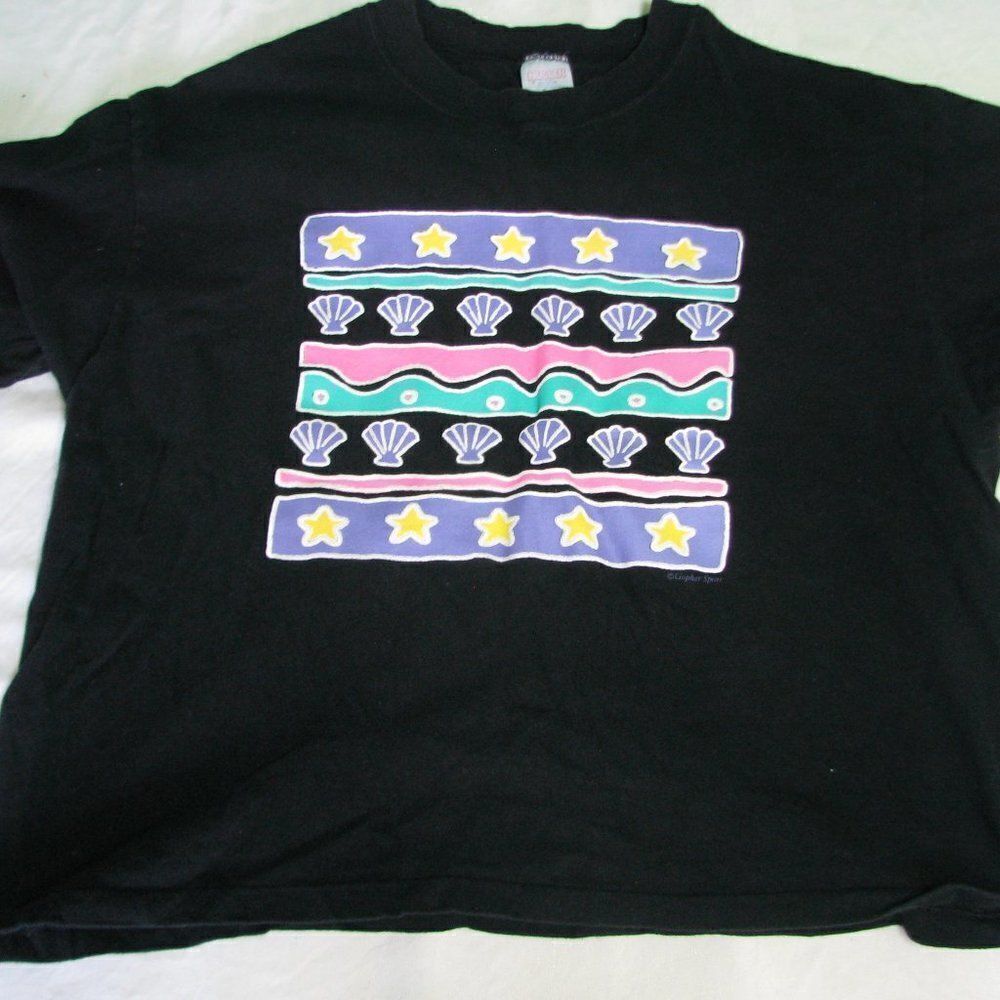 Vintage 80s Abstract Shells & Stars Neon T-Shirt